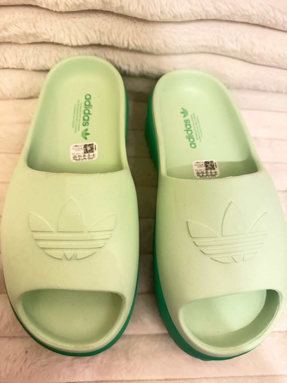 adidas Mint Green Slide Sandals with Dark Green Sole